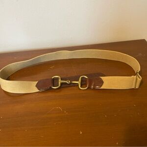 Marley Hodgson Tan Canvas Belt with Brown Leather & Brass Bit Hardware Size M